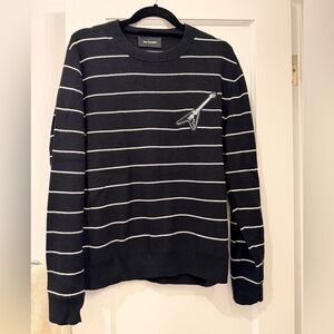 The Kooples Black and White Striped Crewneck Sweater